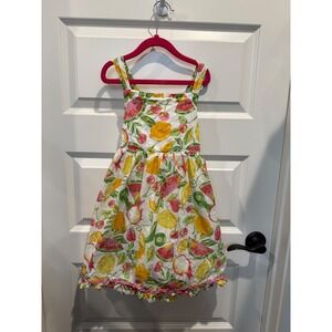 Etta Vee Kids Girls Fruit Print Dress Size 8 Square Neck Ruffle Hem Cotton
